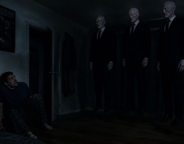 Três Homens de Preto (MIB) flutuando no quarto do ufólogo Albert K. Bender - O início do mistério